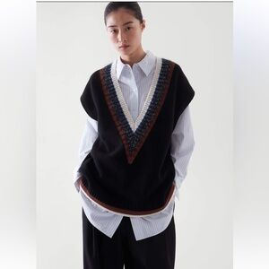 COS Wool Mohair Striped Knit Sweater Vest in Black Dark Academia